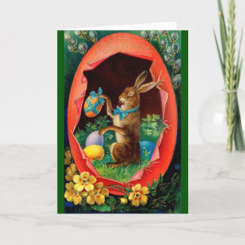 Vintage Easter Card _ Easter Bunny in Egg