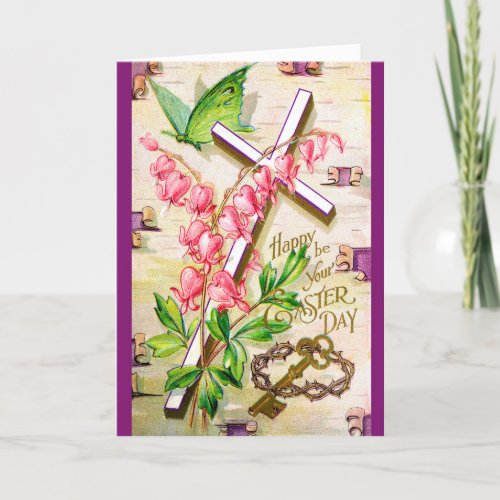 Vintage Easter Card _ Floral Cross