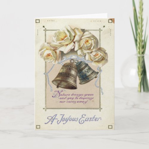 Vintage Easter Card Floral Pretty Bells