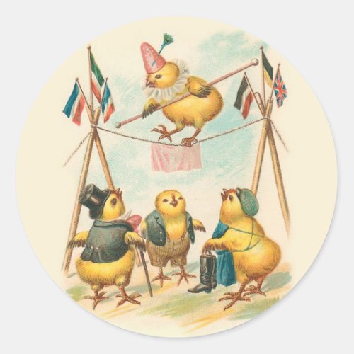 Vintage Easter Card With Circus Chicks Classic Round Sticker