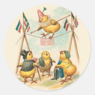 Vintage Easter Card With Circus Chicks Classic Round Sticker
