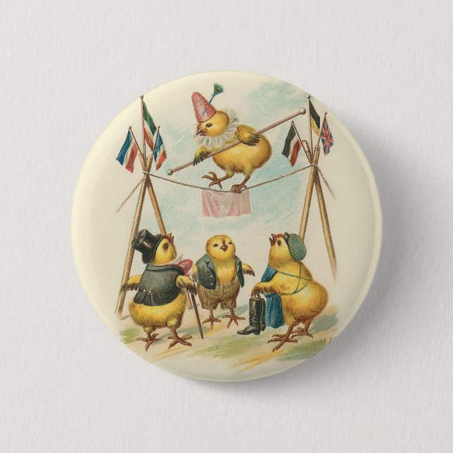 Vintage Easter Card With Circus Chicks Pinback Button (Front)