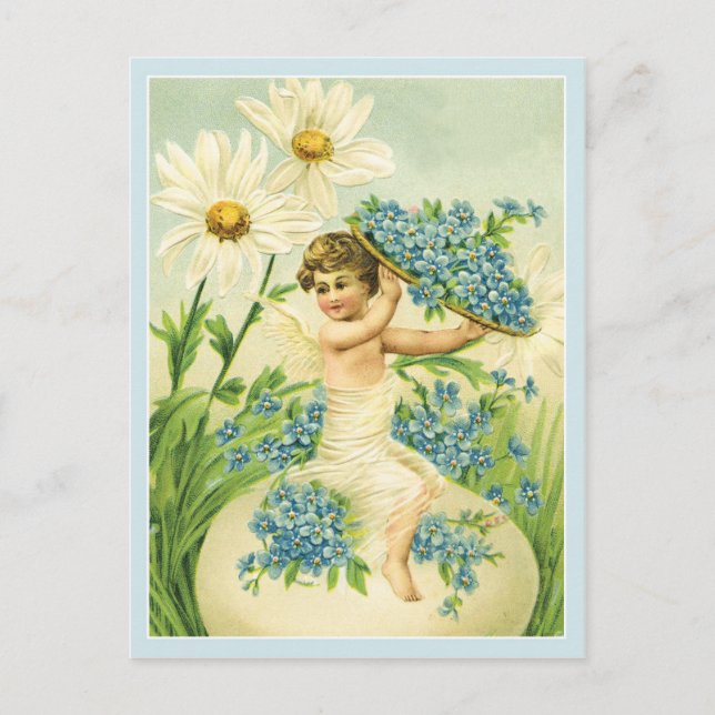 Vintage Easter Cherub and Flowers Postcard (Front)