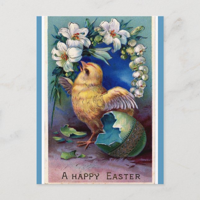 Vintage Easter Chick and Lilies Postcard (Front)