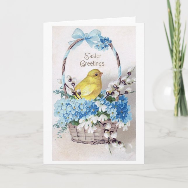 Vintage Easter Chick Bouquet Basket Card (Front)