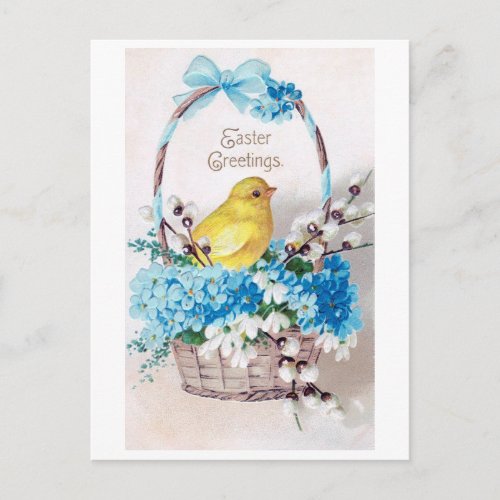 Vintage Easter Chick Bouquet Basket Postcard