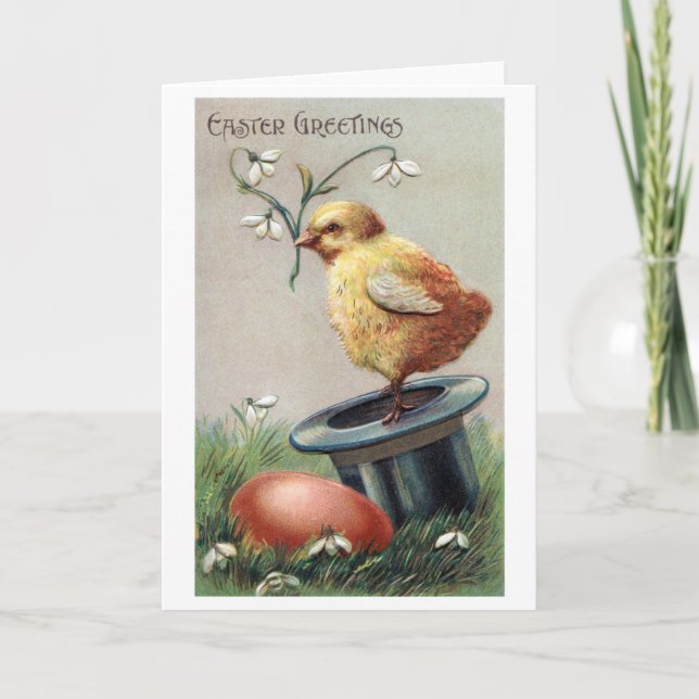 Vintage Easter Chick Egg Flower Card (Front)