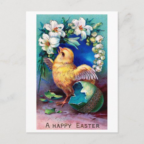 Vintage Easter Chick Egg Flower Postcard
