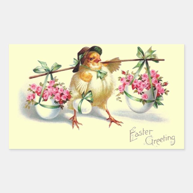 Vintage Easter Chick & Eggs Rectangular Sticker (Front)