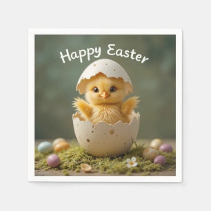 Vintage Easter Chick in Egg Rustic Happy Easter Napkins