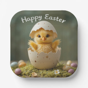 Vintage Easter Chick in Egg Rustic Happy Easter Paper Plates