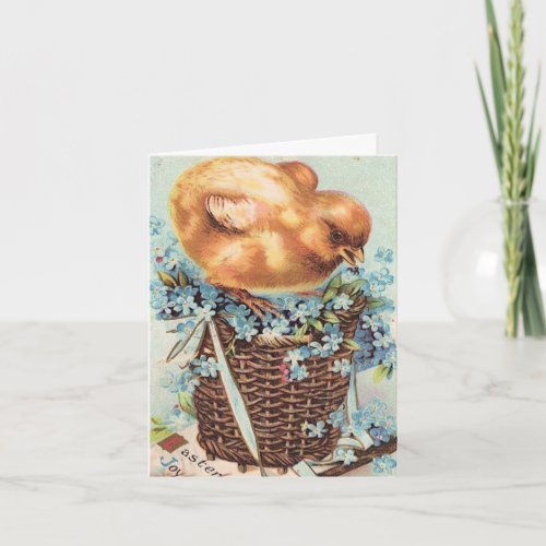 Vintage Easter Chick on Forget_me_nots Holiday Card