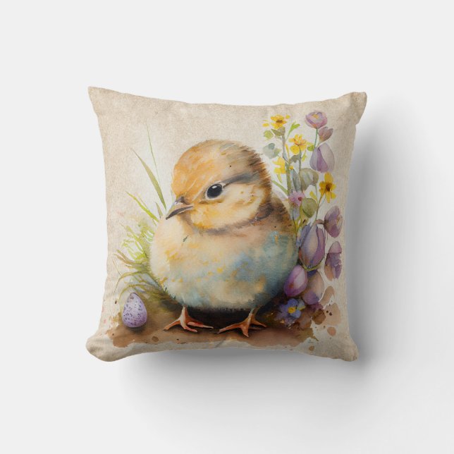 Vintage  Easter Chick Throw Pillow (Front)