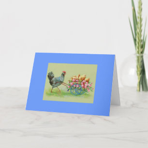 Vintage Easter Chicken Chicks & Roses Holiday Card