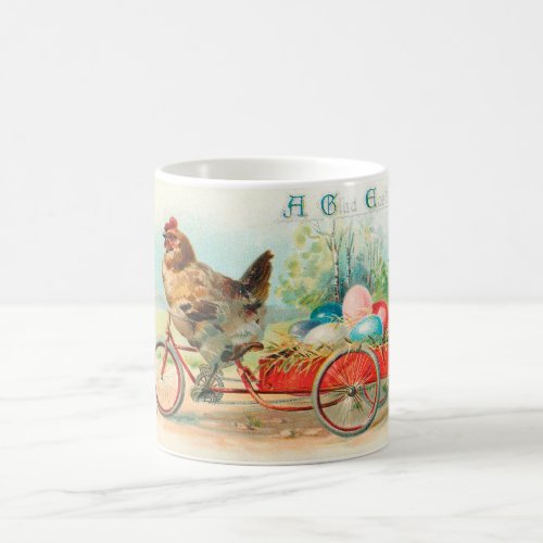 Vintage Easter Chicken Riding a Bicycle Easter Egg Coffee Mug