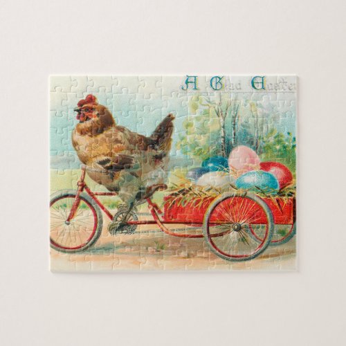 Vintage Easter Chicken Riding a Bicycle Easter Egg Jigsaw Puzzle