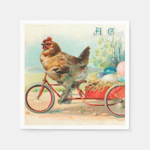 Vintage Easter Chicken Riding a Bicycle Easter Egg Napkins