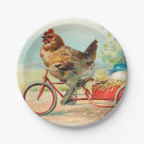 Vintage Easter Chicken Riding a Bicycle Easter Egg Paper Plates