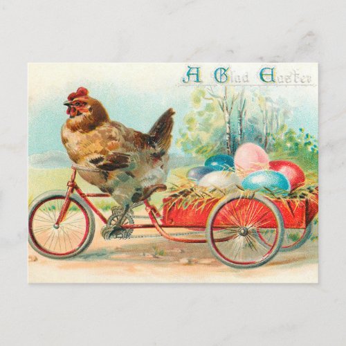 Vintage Easter Chicken Riding a Bicycle Easter Egg Postcard