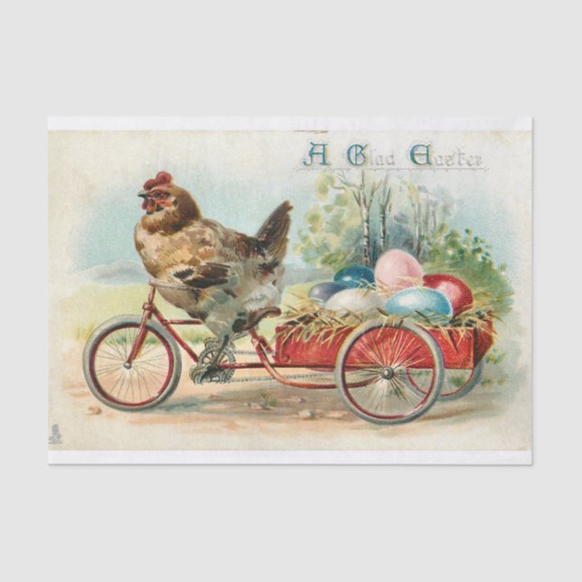 Vintage Easter Chicken Riding a Bicycle            Tissue Paper (Front)