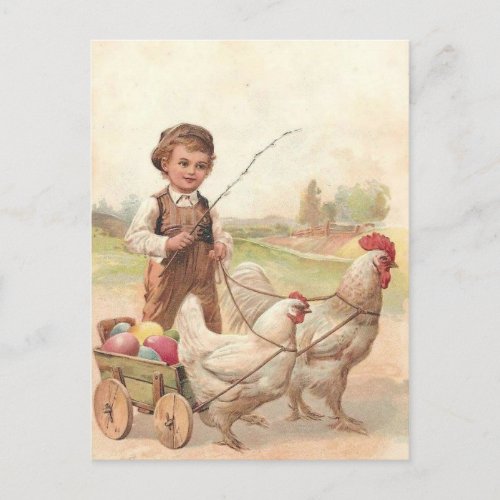 Vintage Easter Chickens and Boy Postcard