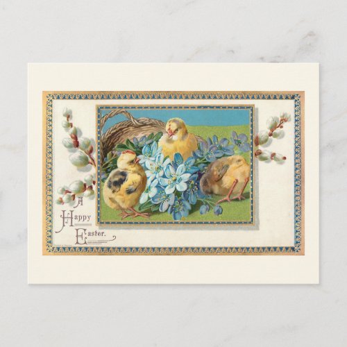 Vintage Easter Chicks and Forget_Me_Nots Postcard