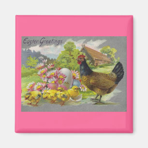 Vintage Easter Chicks and Rooster Magnet