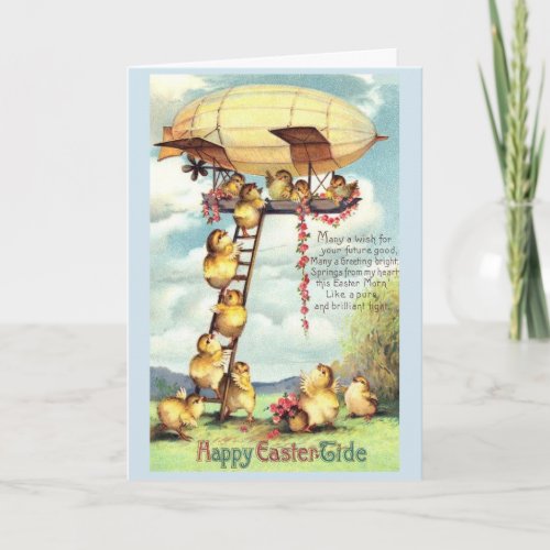 Vintage Easter Chicks Board a Blimp Holiday Card