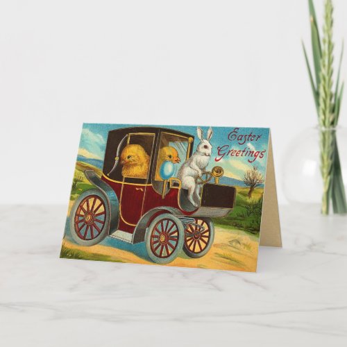 Vintage Easter Chicks Car Ride Holiday Card