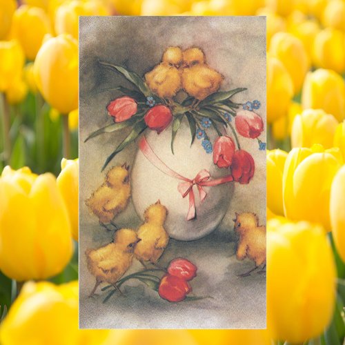 Vintage Easter Chicks Egg with Red Tulip Flowers Rectangular Sticker