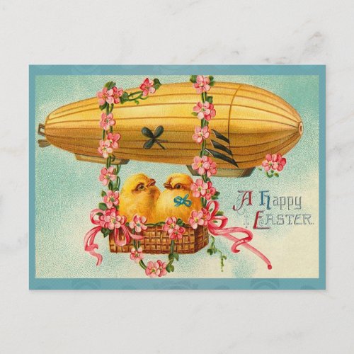 Vintage Easter Chicks Hot Air Balloon Holiday Postcard