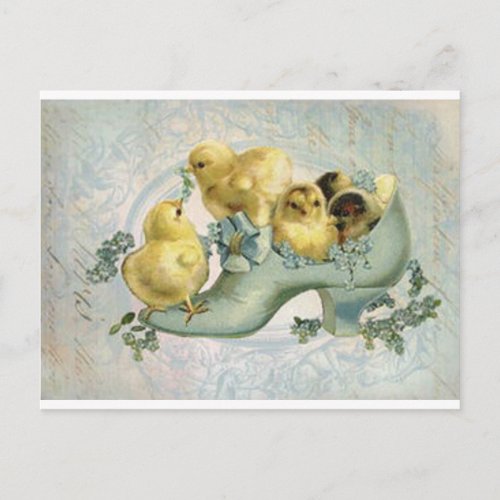 Vintage Easter Chicks in Boot Postcard