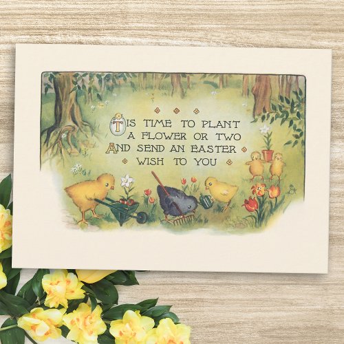 Vintage Easter Chicks in Garden with Funny Poem Holiday Card