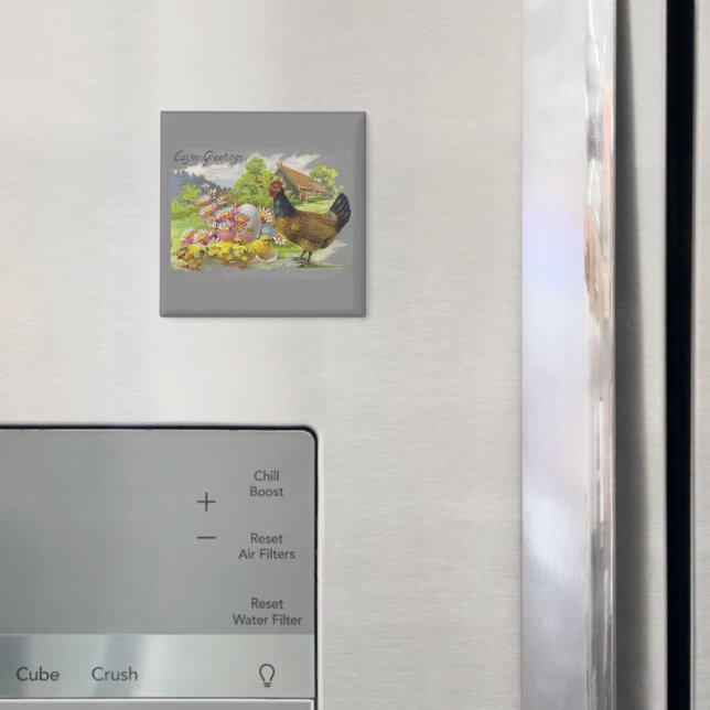 Vintage Easter Chicks & Rooster Gray Design Magnet (In Situ (Fridge))