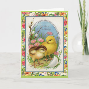 Vintage Easter Chicks Victorian Floral Holiday Card