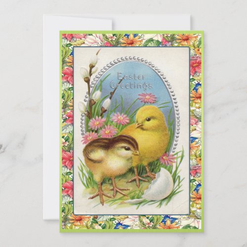 Vintage Easter Chicks Victorian Floral Invitations