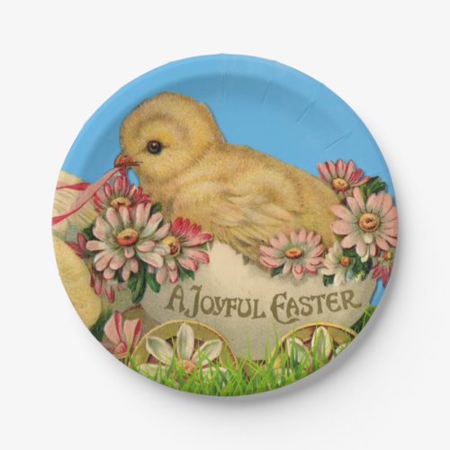 Vintage Easter Chicks with Blue Sky and Easter Egg Paper Plates