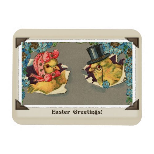Vintage Easter chicks with bonnet and top hat Magnet