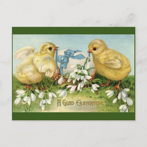 Vintage Easter Chicks with Flowers Greeting Card 