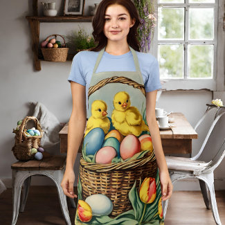   Vintage  Easter  Chicks with tulips 