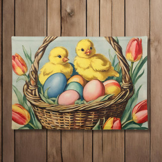   Vintage  Easter  Chicks with tulips 
