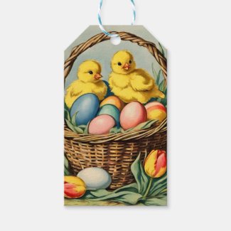Vintage Easter Chicks with tulips