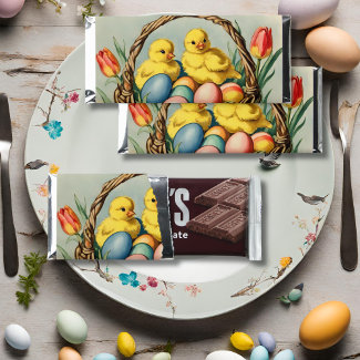   Vintage  Easter  Chicks with tulips 