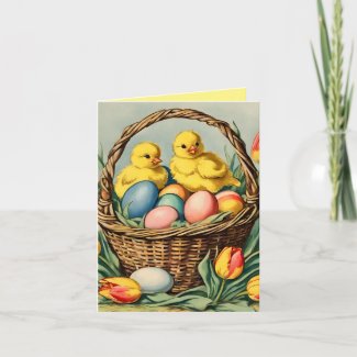   Vintage  Easter  Chicks with tulips 