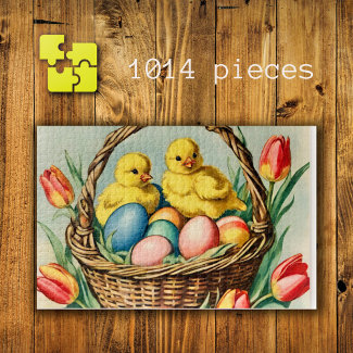   Vintage  Easter  Chicks with tulips 