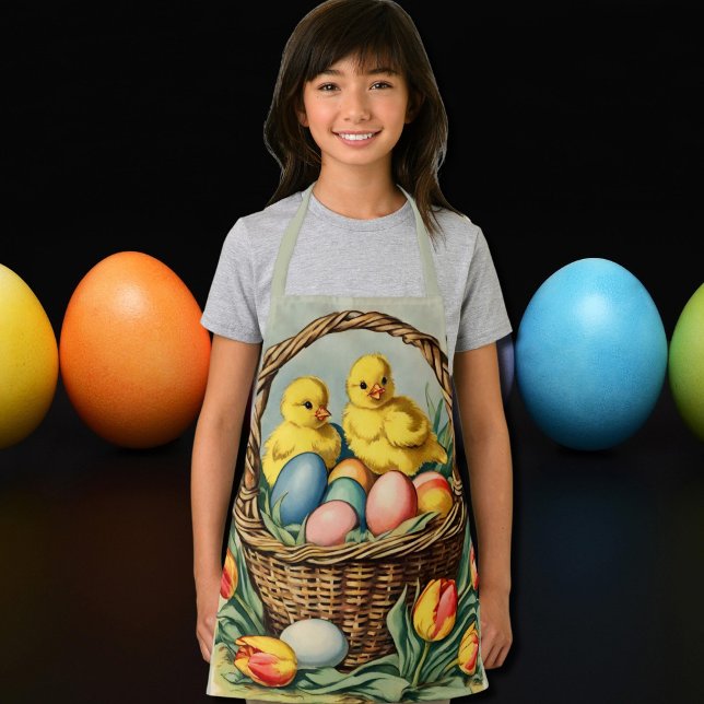   Vintage  Easter  Chicks with tulips Kids Apron (Creator Uploaded)