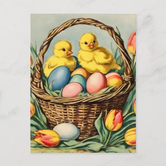 Vintage Easter Chicks with tulips