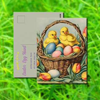   Vintage  Easter  Chicks with tulips  Postcard