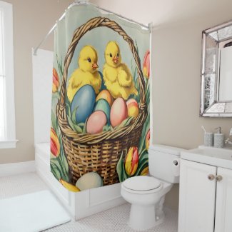   Vintage  Easter  Chicks with tulips 