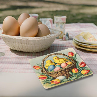   Vintage  Easter  Chicks with tulips 